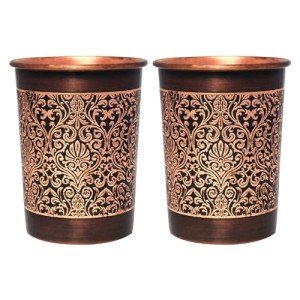 Floral Copper Tumblers Set of 2, 250ml