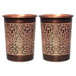 Floral Copper Tumblers Set of 2, 250ml
