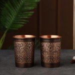 Floral Copper Tumblers Set of 2, 250ml