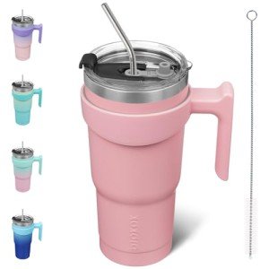 Light Pink 20 oz Stainless Steel Tumbler with Handle