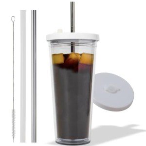 24 Oz Iced Coffee Tumbler with Straws