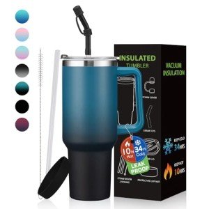40 oz Insulated Tumbler with Handle and Straw