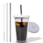 16 Oz Insulated Iced Coffee Tumbler with Straws