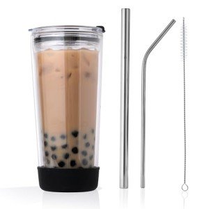 20oz Insulated Glass Tumbler with Lid & Straw