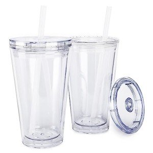 Clear Acrylic Insulated Tumblers with Lid & Straw