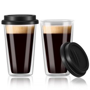 Double-Walled Glass Mugs with Silicone Lids - 12oz