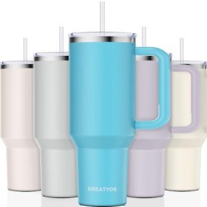 Greatyos 40 oz Insulated Tumbler with Handle and Straw