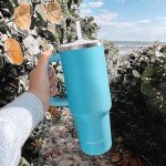 Greatyos 40 oz Insulated Tumbler with Handle and Straw