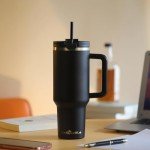 40oz Insulated Tumbler with Handle and Straw