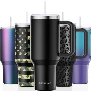 Greatyos 40oz Insulated Tumbler with Handle & Straw