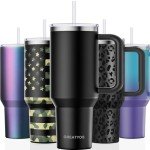 Greatyos 40oz Insulated Tumbler with Handle & Straw
