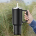 Greatyos 40oz Insulated Tumbler with Handle & Straw