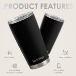 SANDJEST 20oz Black Stainless Steel Travel Tumbler