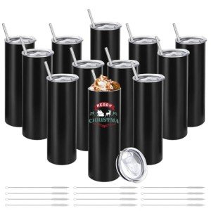 12 Pack Black Stainless Steel Skinny Tumblers