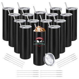 16 Pack Stainless Steel Skinny Tumblers with Lid & Straw