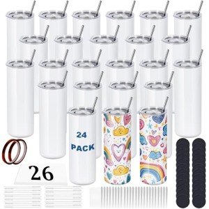 24 Pack 20 OZ Skinny Sublimation Tumblers