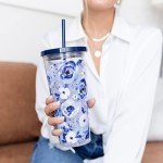 Floral Insulated Tumbler with Lid and Straw 24oz