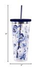 Floral Insulated Tumbler with Lid and Straw 24oz