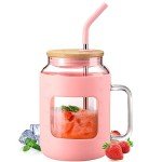 50 oz Glass Tumbler with Straw and Sleeve - Pink