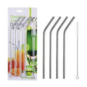 Set of 4 Reusable Stainless Steel Straws 8.5