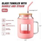 50 oz Glass Tumbler with Straw and Sleeve - Pink