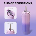 Insulated 18 oz Coffee Tumbler with Straw - Purple