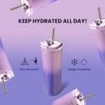 Insulated 18 oz Coffee Tumbler with Straw - Purple