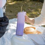 Insulated 18 oz Coffee Tumbler with Straw - Purple