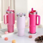 40 oz Lavender Purple Tumbler with Handle and Straw