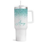 Custom 40oz Teal Glitter Tumbler with Straw