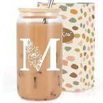 Personalized 16 oz Glass Tumbler with Lid and Straw
