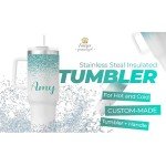 Custom 40oz Teal Glitter Tumbler with Straw