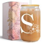 Personalized Monogrammed Glass Tumbler with Straw