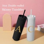 Custom 16 oz Initial White Skinny Tumbler