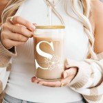 Personalized Monogrammed Glass Tumbler with Straw