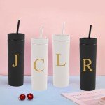 Custom 16 oz Initial White Skinny Tumbler