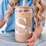 Personalized Monogrammed Glass Tumbler with Straw