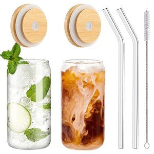 Bamboo Lid Glass Tumblers with Straws - 2 Pack