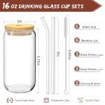 16 Oz Glass Tumblers with Bamboo Lids – Set of 6