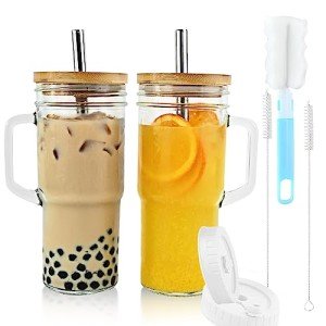 Bamboo Lid Tumbler Set - 24oz Mason Jars