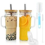 Bamboo Lid Tumbler Set - 24oz Mason Jars