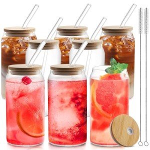8-Piece Glass Tumbler Set with Bamboo Lids