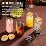 Bamboo Lid Glass Cups with Straws - 4pcs Set