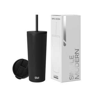 Midnight Black Insulated Tumbler with Straw - 24oz
