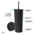 Midnight Black Insulated Tumbler with Straw - 24oz