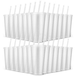 24 Pack Reusable Plastic Tumblers with Lids & Straws