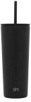 Midnight Black Insulated Tumbler with Straw - 24oz
