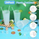 24 Pack Reusable Plastic Tumblers with Lids & Straws