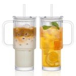 26oz Ribbed Glass Tumblers with Handle – 2-Pack