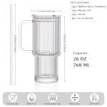 26oz Ribbed Glass Tumblers with Handle – 2-Pack
